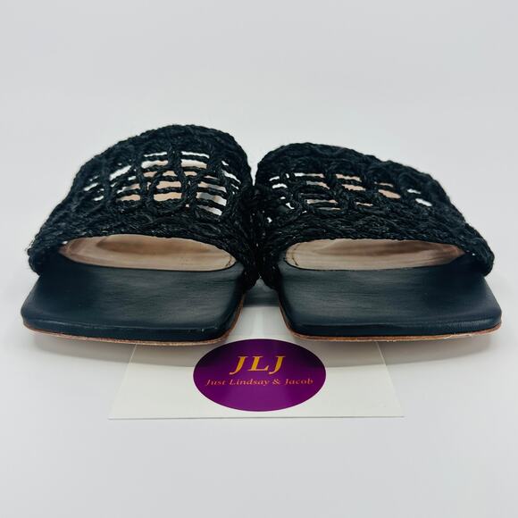 Raye Revolve Women's Tiki Black Woven Flat Slip On Slide Sandals Size 9.5 - Picture 4 of 13